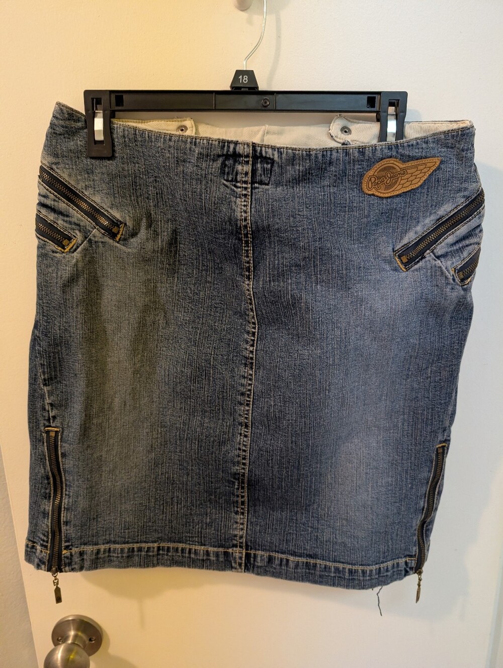 Pepe Women's 90s Denim Zip-Detail Jean Skirt Size LG Measures 16 Inches Across